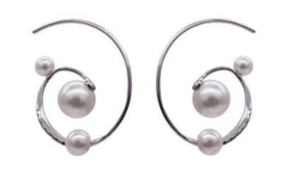 Spiral White Gold K18 Akoya Pearl Earring With Diamonds (E261)