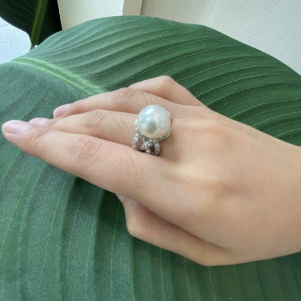 White South Sea Pearl Diamond Swirls Ring (R73) - Image 2