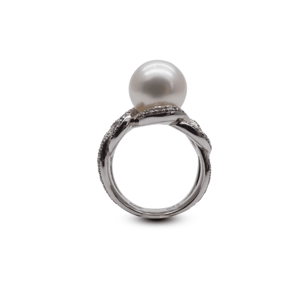 White South Sea Pearl Diamond Swirls Ring (R73)